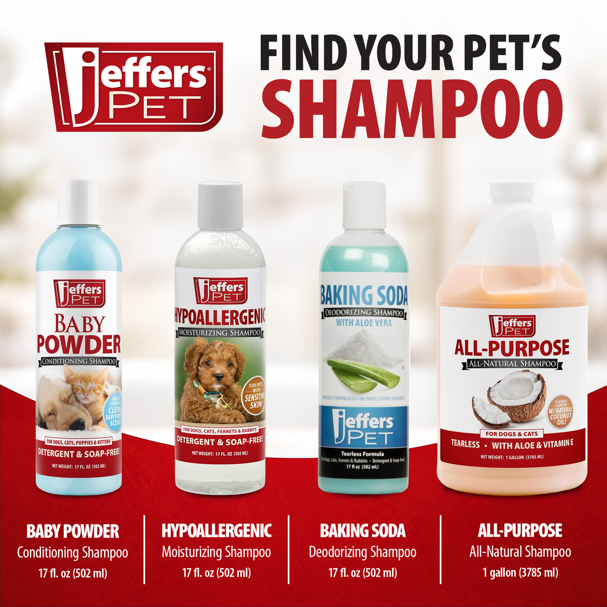 Jeffers Pet Tearless All-Purpose All-Natural Coconut Oil Shampoo for Dogs & Cats