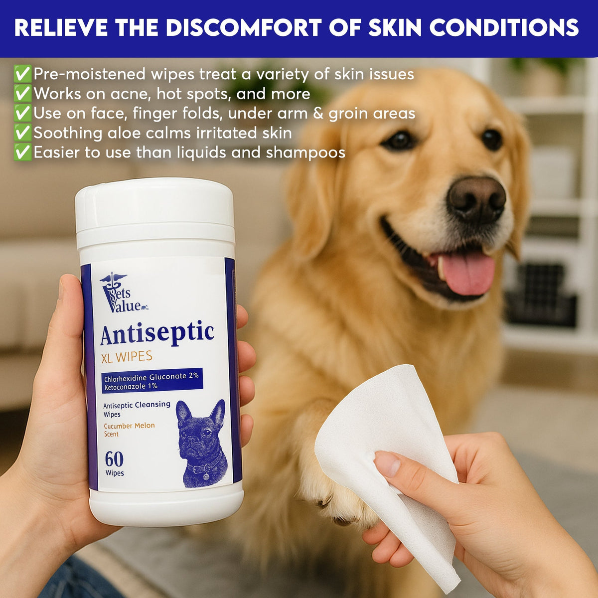 Extra Large Dog Grooming Wipes — 60 Count