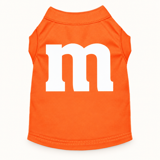 Halloween Dog Shirt — The M Costume on a cream background