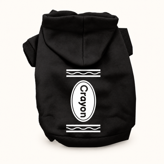 Halloween Pet Hoodie "Crayon Costume" on a cream background